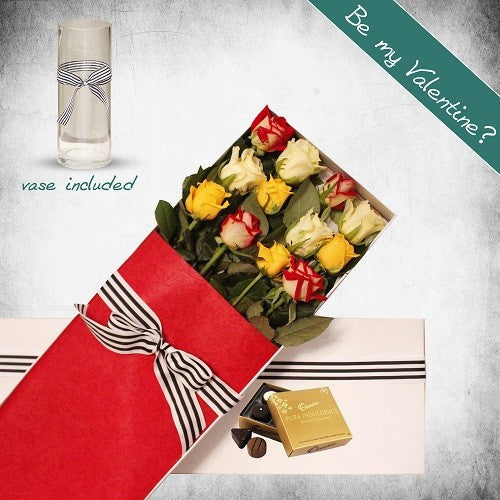 12 Long Stems Mixed Roses Gift Box