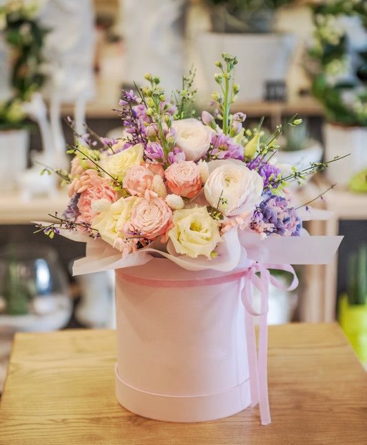 Blushing Garden Hat Box Arrangement