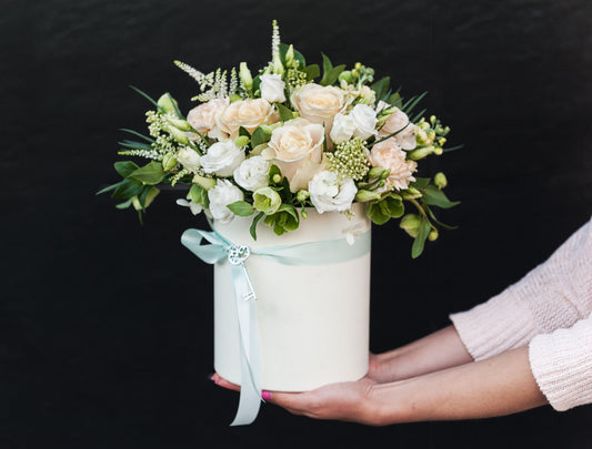 Cream Hat Box Arrangement