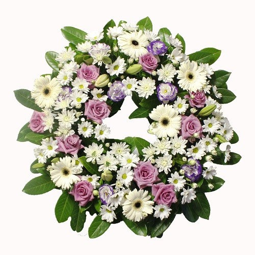 White and Lilac Sympathy Wreath
